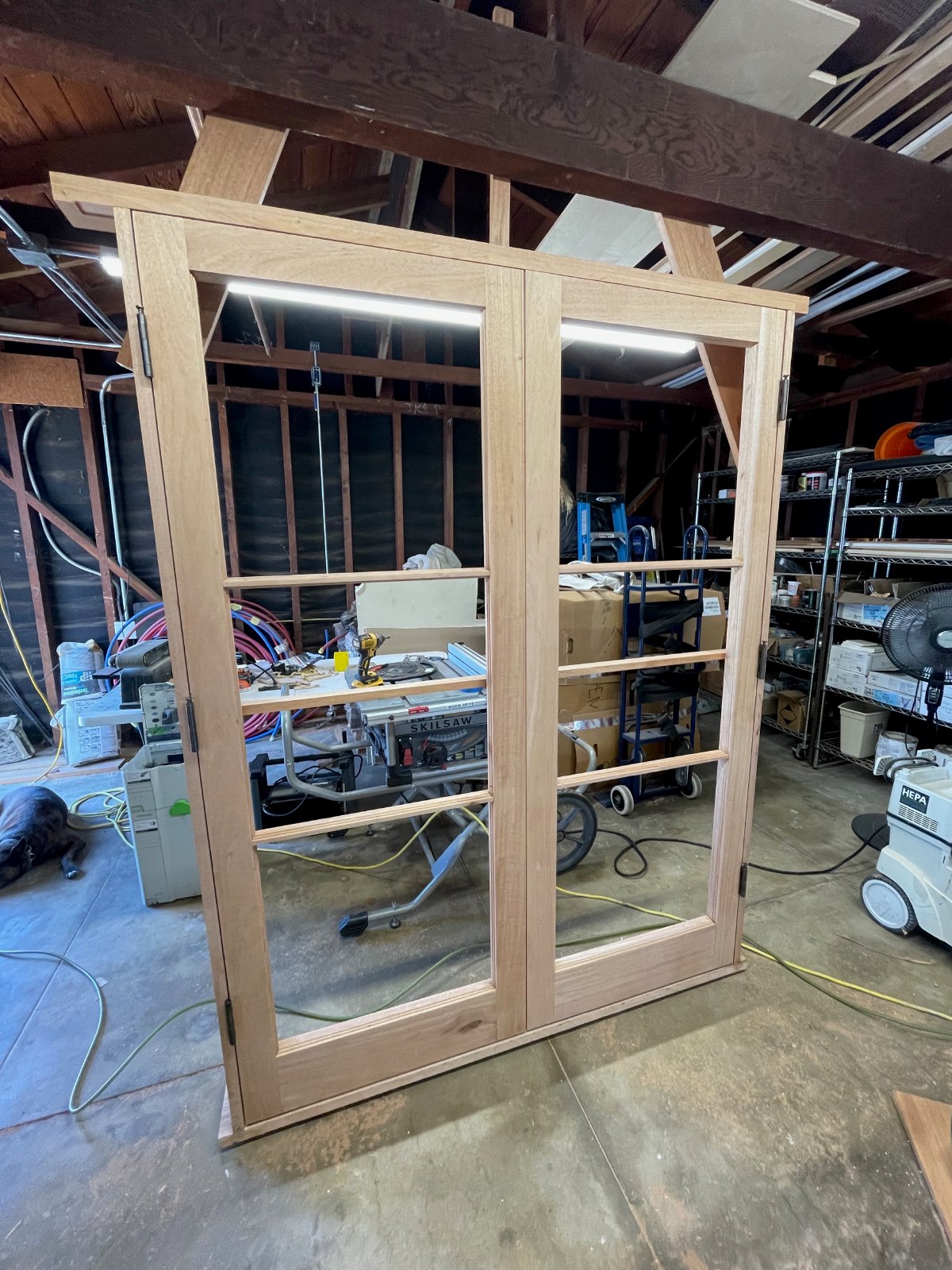 Custom double doors being fabricated in the shop