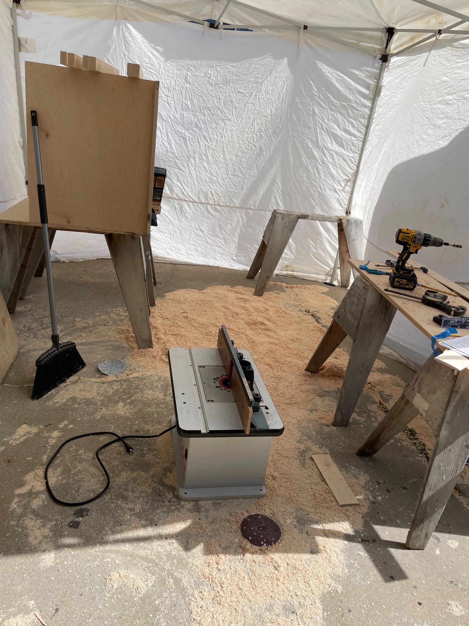 Custom vanity fabrication setup in the shop