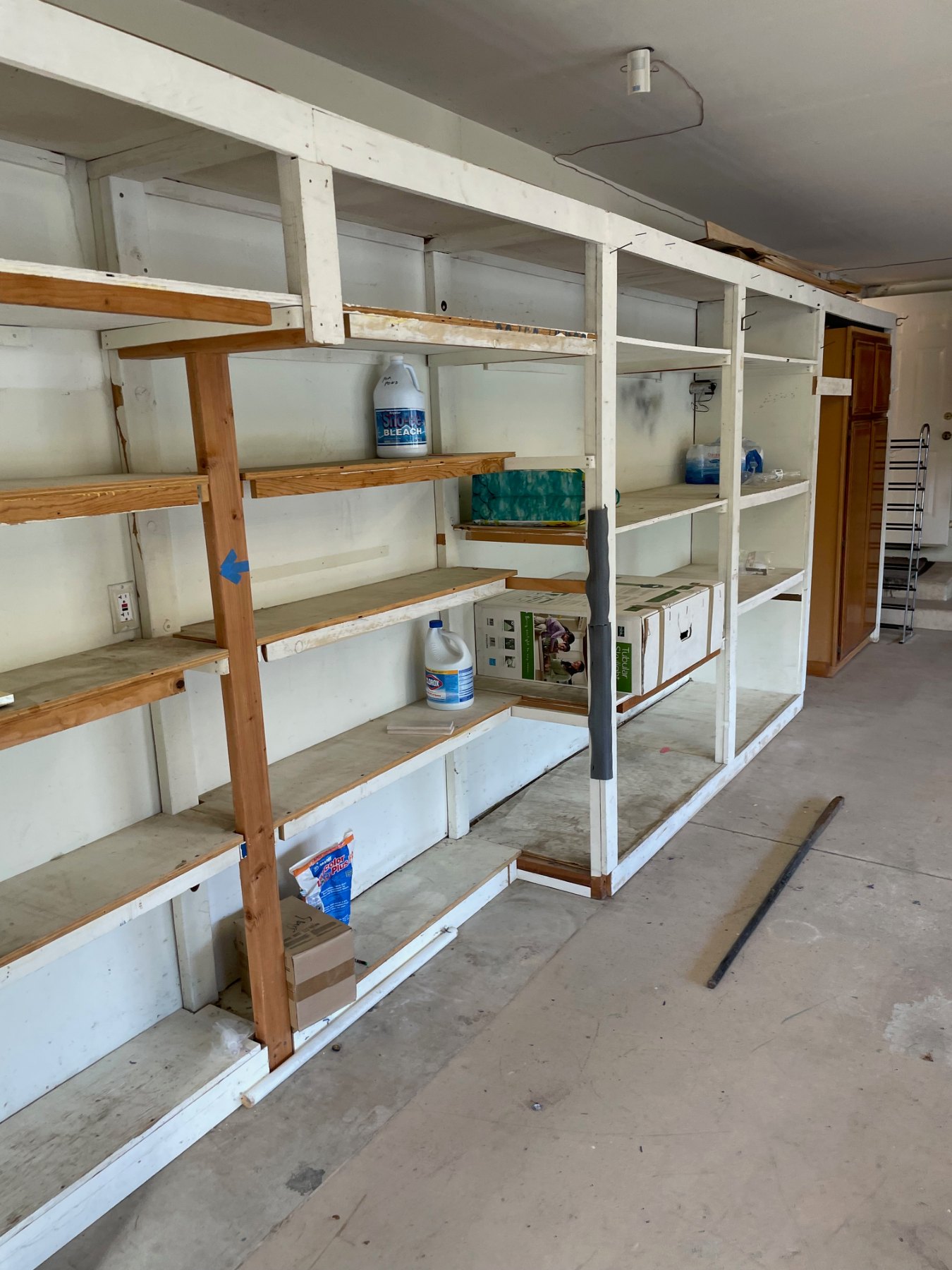 Existing garage built-in cabinets before removal