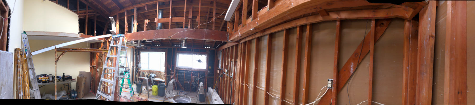 Kitchen opened to framing