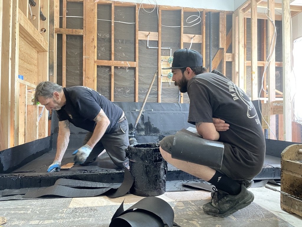 MSK Construction waterproofing the custom master bath