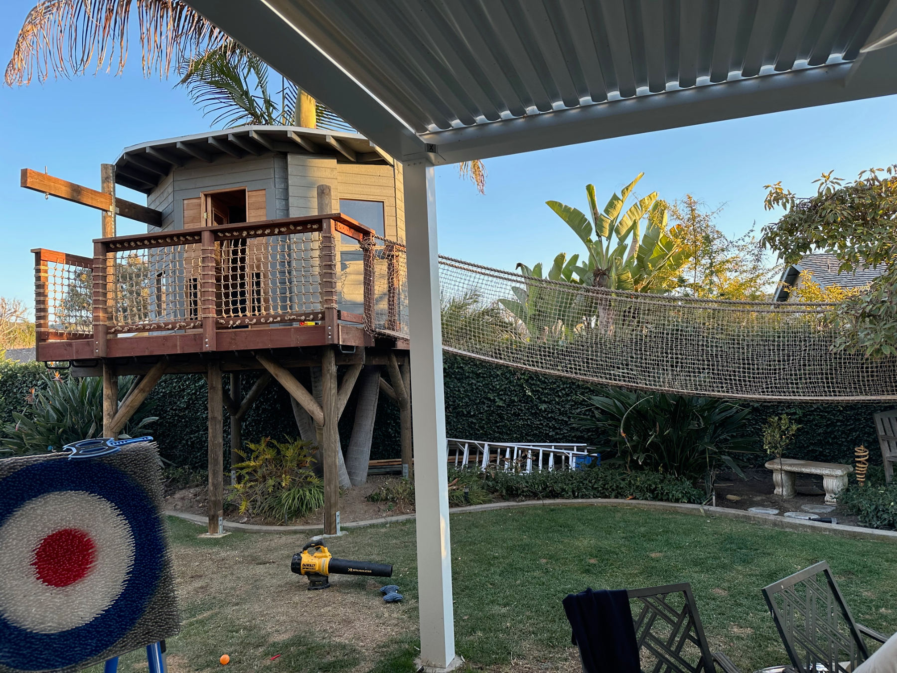 Completed tree house and bridge